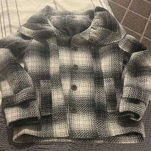 Charlotte Russe Black and White Plaid Button-up, Cropped Pea Coat (Small)